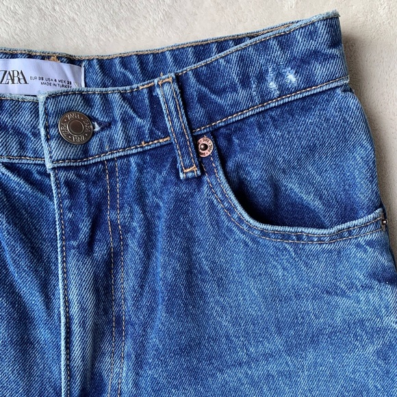 Zara Distressed Denim Wide Leg Jeans - Picture 4 of 12